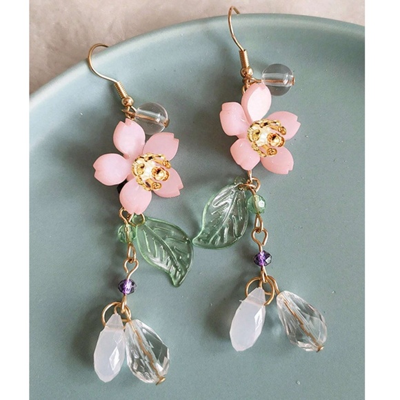 Boho Gold Tone Flower Drop Earrings - Picture 3 of 5